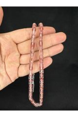 ATEŞ KEHRİBAR TESBİH AÇIK PEMBE RENKLİ KESME KESİM 10,5MMX6MM T-658