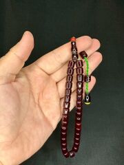 SEVGİLİYE ÖZEL HEDİYE ÇUBUK KEHRİBAR TESBİH KESTANE RENGİ KAPSÜL KESİM 9MMX11MM H-1531.