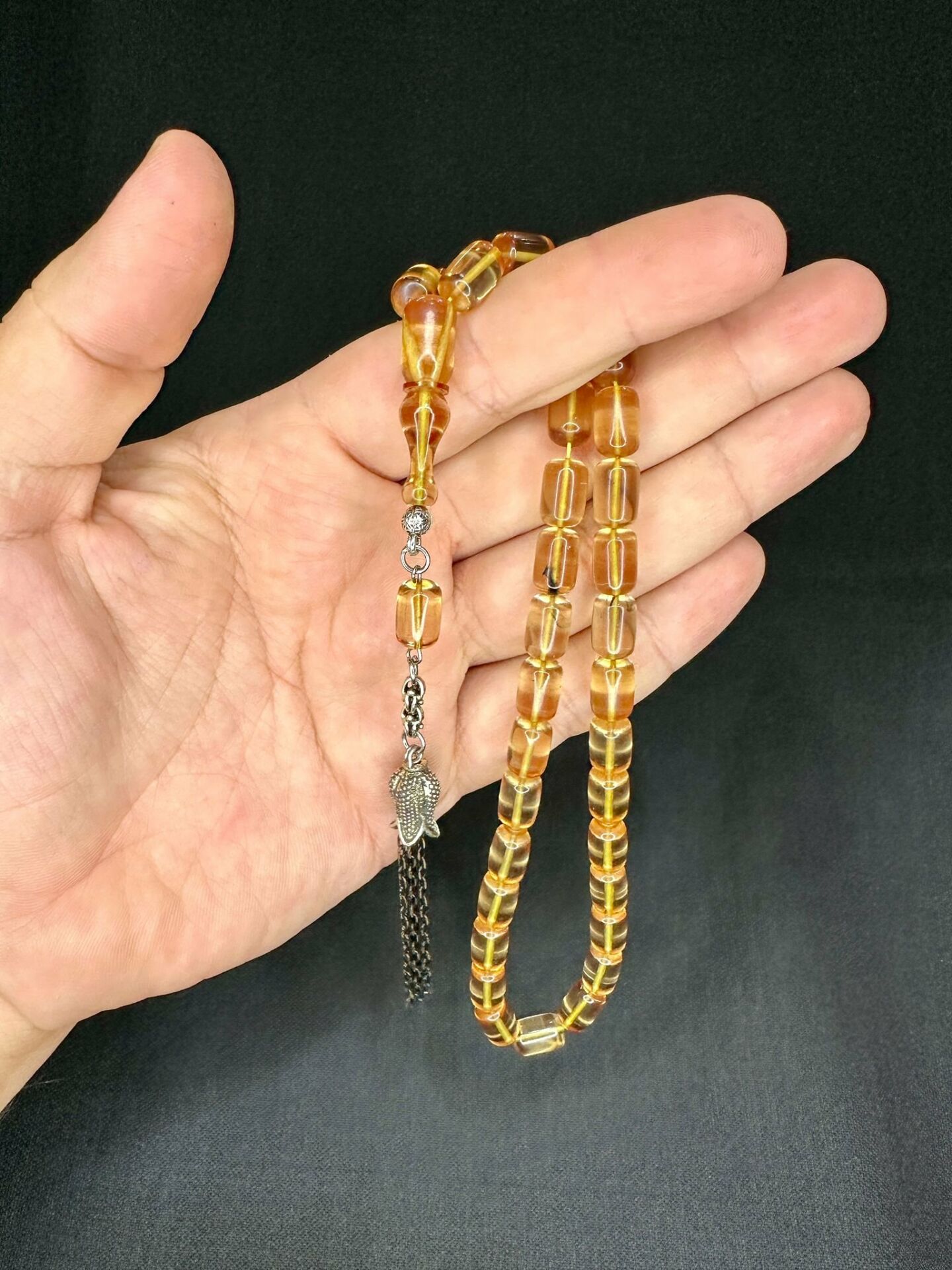 SEVGİLİYE ÖZEL HEDİYE ATEŞ KEHRİBAR TESBİH KAPSÜL KESİM BEJ RENGİ 11MM X 7MM H-1535.