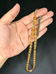 SEVGİLİYE ÖZEL HEDİYE ATEŞ KEHRİBAR TESBİH KAPSÜL KESİM BEJ RENGİ 11MM X 7MM H-1535.