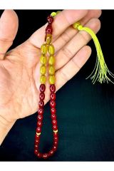 BORDO SARI OSMANLI BENZETME SIKMA KEHRİBAR TESBİH 8MMX12MM T-751