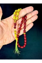 BORDO SARI OSMANLI BENZETME SIKMA KEHRİBAR TESBİH 8MMX12MM T-751