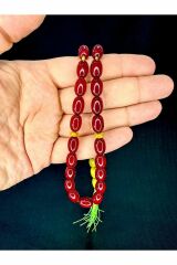 BORDO SARI OSMANLI BENZETME SIKMA KEHRİBAR TESBİH 8MMX12MM T-751