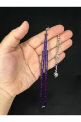 GÜMÜŞ İŞLEMELİ ATEŞ KEHRİBAR TESBİH LACİVERT RENKLİ KESME KESİM 10,5MMX5,5MM T-651