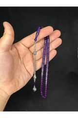 GÜMÜŞ İŞLEMELİ ATEŞ KEHRİBAR TESBİH LACİVERT RENKLİ KESME KESİM 10,5MMX5,5MM T-651