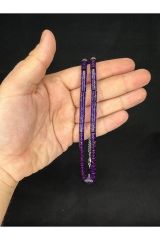 GÜMÜŞ İŞLEMELİ ATEŞ KEHRİBAR TESBİH LACİVERT RENKLİ KESME KESİM 10,5MMX5,5MM T-651