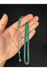 GÜMÜŞ İŞLEMELİ ATEŞ KEHRİBAR TESBİH AÇIK YEŞİL RENKLİ KESME KESİM 10,5MMX5,5MM T-646