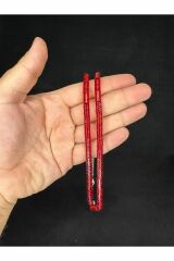 GÜMÜŞ İŞLEMELİ ATEŞ KEHRİBAR TESBİH KIRMIZI RENKLİ KESME KESİM 10,5MMX5,5MM T-649