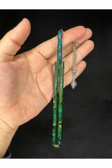 ATEŞ KEHRİBAR TESBİH YEŞİL-BEYAZ RENKLİ KESME KESİM 10,5MMX6MM T-662