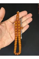 TOZ KEHRİBAR TESBİH KOYU SARI RENKLİ KÜRE KESİM 11 MM T-629