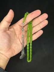 SEVGİLİYE ÖZEL HEDİYE ATEŞ KEHRİBAR TESBİH YEŞİL RENKLİ KESME KESİM 10,5MMX6,5 H-1585.