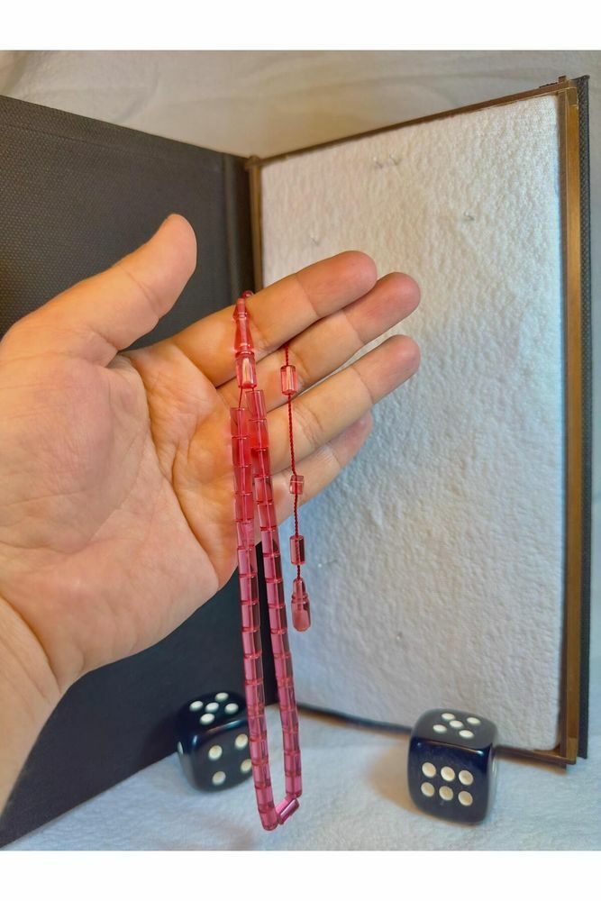 Ateş Kehribar Tesbih Pembe Renkli Kesme Kesim T-89