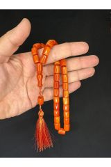 SIKMA KEHRİBAR TESBİH TURUNCU RENKLİ KAPSÜL KESİM 11MMX8,5MM T-621