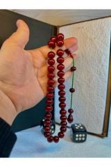 Çubuk Kehribar Tesbih Bordo Renkli Küre Kesim T-65
