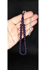 SEVGİLİYE ÖZEL HEDİYE ÇUBUK KEHRİBAR TESBİH KÜRE KESİM LACİVERT RENK H-1360.
