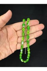 TOZ KEHRİBAR TESBİH YEŞİL GÜMÜŞ RENKLİ BEYZİ KESİM 10MMX6,5MM T-675
