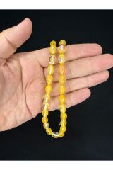 TOZ KEHRİBAR TESBİH SARI RENKLİ BEYZİ KESİM 10MMX6,5MM T-681