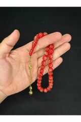 ALTIN VARAKLI UÇAK CAMI TESBİH KÜRE KESİM 10MM KIRMIZI RENKLİ T-684