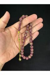 ALTIN VARAKLI UÇAK CAMI TESBİH KÜRE KESİM 10MM EFLATUN RENKLİ T-683