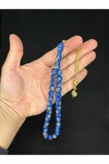 ALTIN VARAKLI UÇAK CAMI TESBİH KÜRE KESİM 10MM MAVİ RENKLİ T-685