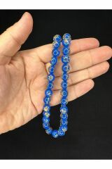 ALTIN VARAKLI UÇAK CAMI TESBİH KÜRE KESİM 10MM MAVİ RENKLİ T-685