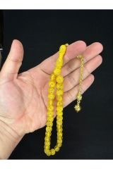 ALTIN VARAKLI UÇAK CAMI TESBİH KÜRE KESİM 10MM SARI RENKLİ T-686