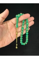 ALTIN VARAKLI UÇAK CAMI TESBİH KÜRE KESİM 10MM YEŞİL RENKLİ T-688