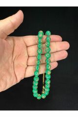 ALTIN VARAKLI UÇAK CAMI TESBİH KÜRE KESİM 10MM YEŞİL RENKLİ T-688