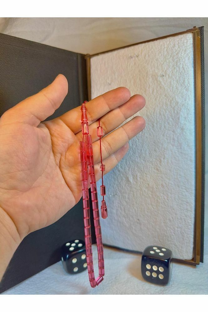 Ateş Kehribar Tesbih Pembe Renkli Kesme Kesim T-89