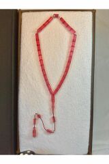 Ateş Kehribar Tesbih Pembe Renkli Kesme Kesim T-89