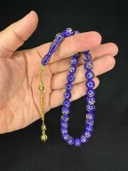 SEVGİLİYE ÖZEL HEDİYE ALTIN VARAKLI UÇAK CAMI TESBİH KÜRE KESİM 10MM MOR RENKLİ H-1687.