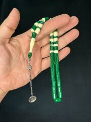 SEVGİLİYE ÖZEL HEDİYE YEŞİL BİLARDO TOPU BENZETME TOZ KEHRİBAR TESBİH KESME KESİM 12X8MM H-1705.