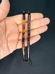 ERKAN ÇUBUKÇU USTA İŞİ ATEŞ KEHRİBAR TESBİH KESME KESİM SARI SİYAH HARELİ 10MMX6,5MM T-792