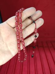 SIKMA KEHRİBAR TESBİH BEYZİ KESİM PEMBE RENK 11MMX7MM T-816