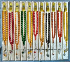 12 ADET KALİTELİ TOZ KEHRİBAR TESBİH KARIŞIK RENK VE MODEL T-470-8