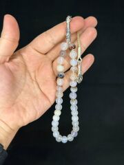 BEYAZ AKİK DOĞALTAŞ TESBİH KÜRE KESİM T-485