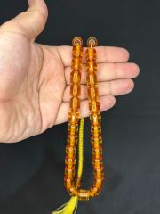 SIKMA KEHRİBAR TESBİH BÜYÜK BOY SARI RENK 11MM X 13MM T-519