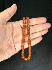 ÇUBUK KEHRİBAR TESBİH KAHVERENGİ RENK KAPSÜL KESİM 11MM X 7 MM T-542