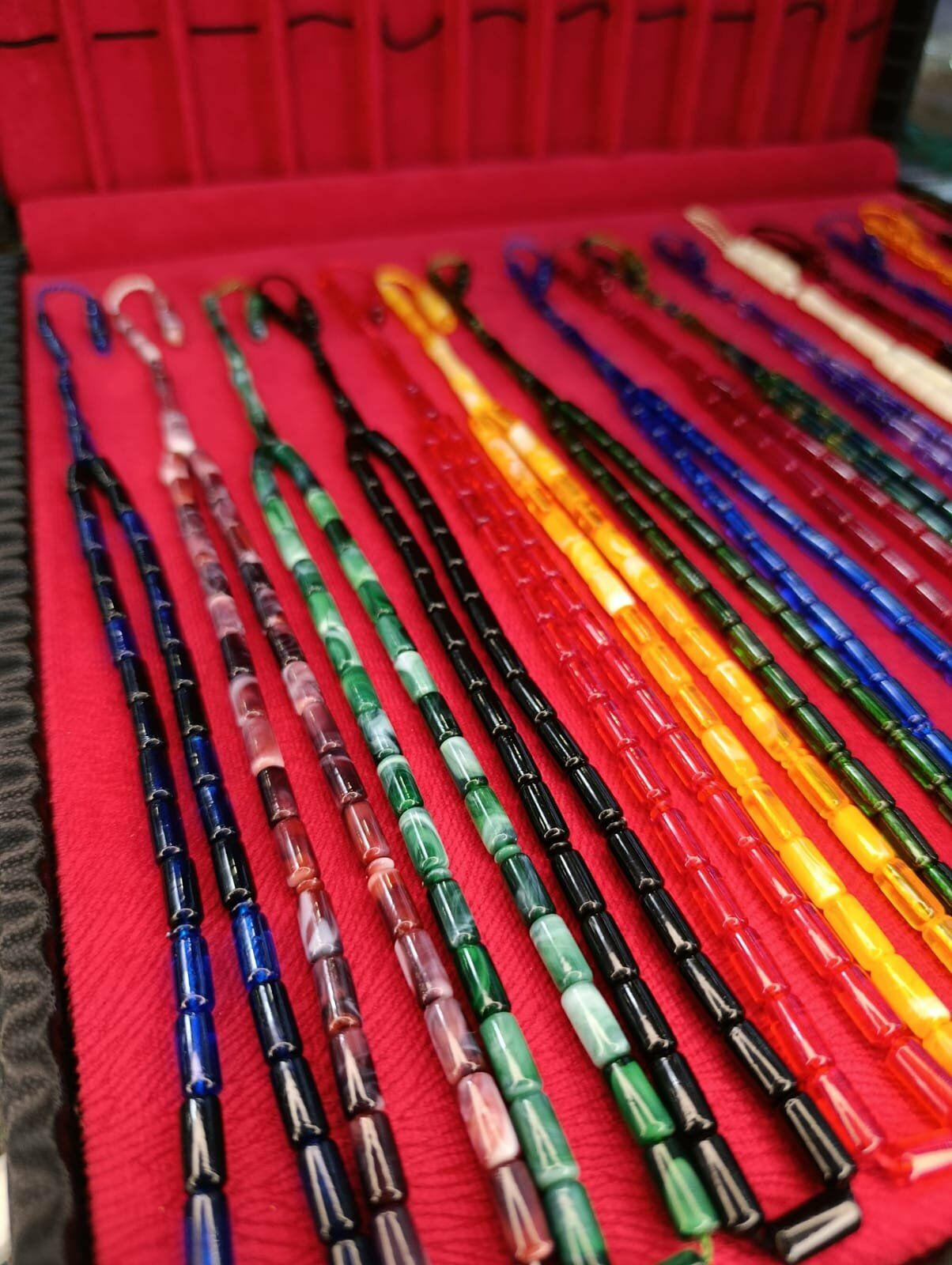 6 ADET KESME KESİM TOZ KEHRİBAR TESBİH KARIŞIK RENKLİ SİSTEMLİ 11MMX5MM ÖZEL ÖLÇÜ