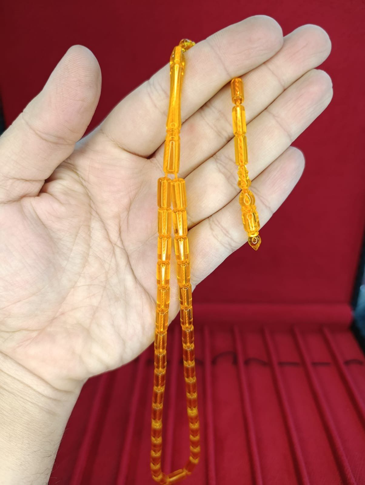 TOZ KEHRİBAR TESBİH KESME KESİM SARI RENKLİ SİSTEMLİ 11MMX5MM ÖZEL ÖLÇÜ