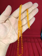 TOZ KEHRİBAR TESBİH KESME KESİM SARI RENKLİ SİSTEMLİ 11MMX5MM ÖZEL ÖLÇÜ