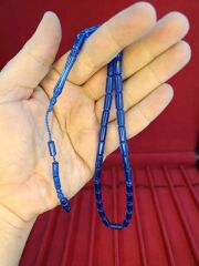 TOZ KEHRİBAR TESBİH KESME KESİM MAVİ RENKLİ SİSTEMLİ 11MMX5MM ÖZEL ÖLÇÜ