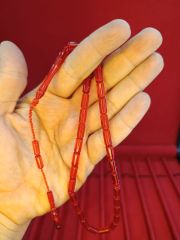 TOZ KEHRİBAR TESBİH KESME KESİM KIRMIZI RENKLİ SİSTEMLİ 11MMX5MM ÖZEL ÖLÇÜ