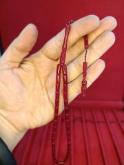 TOZ KEHRİBAR TESBİH KESME KESİM BORDO RENKLİ SİSTEMLİ 11MMX5MM ÖZEL ÖLÇÜ