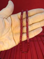 TOZ KEHRİBAR TESBİH KESME KESİM BORDO RENKLİ SİSTEMLİ 11MMX5MM ÖZEL ÖLÇÜ