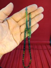 TOZ KEHRİBAR TESBİH KESME KESİM YEŞİL SARI RENKLİ SİSTEMLİ 11MMX5MM ÖZEL ÖLÇÜ