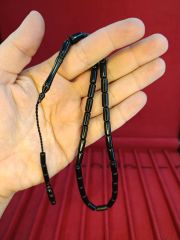 TOZ KEHRİBAR TESBİH KESME KESİM SİYAH RENKLİ SİSTEMLİ 11MMX5MM ÖZEL ÖLÇÜ