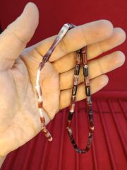 TOZ KEHRİBAR TESBİH KESME KESİM EFLATUN SİYAH RENKLİ SİSTEMLİ 11MMX5MM ÖZEL ÖLÇÜ