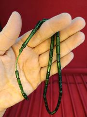 TOZ KEHRİBAR TESBİH KESME KESİM YEŞİL RENKLİ SİSTEMLİ 11MMX5MM ÖZEL ÖLÇÜ