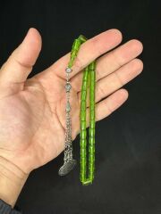 ATEŞ KEHRİBAR TESBİH YEŞİL RENKLİ KESME KESİM 10,5MMX6,5 T-585